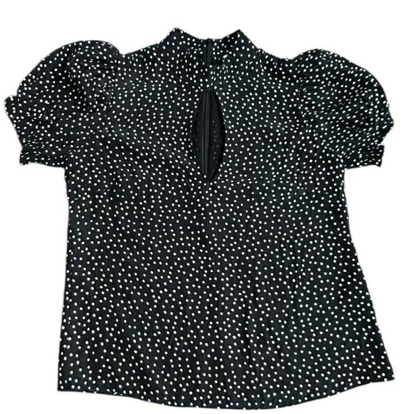 FRAME Women's Black & White Keyhole Neck Polka Dot Silk Blouse Top Petite Size S - Picture 4 of 8